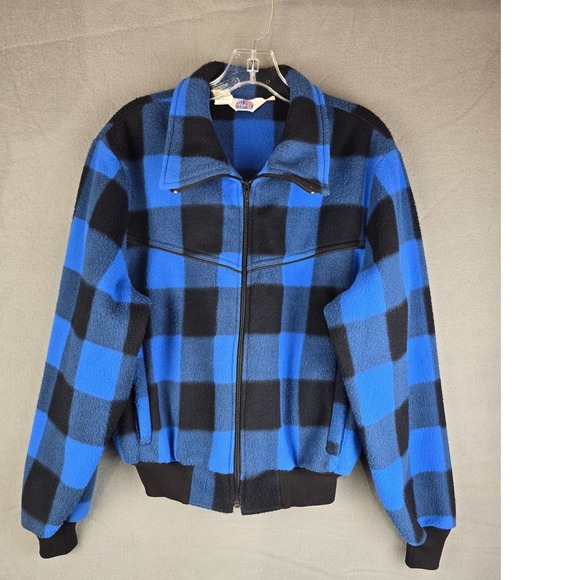 Miller Western Wear Jackets & Blazers - Miller Western Wear Fleece Jacket Womens Medium Blue Buffalo Plaid Vintage USA